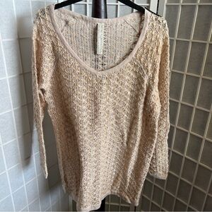 Cream and Tan Knit Tunic Sweater
